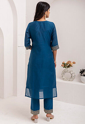 Woven Art Silk Jacquard Pakistani Suit in Teal Blue