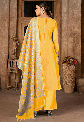 Woven Art Silk Jacquard Pakistani Suit in Yellow