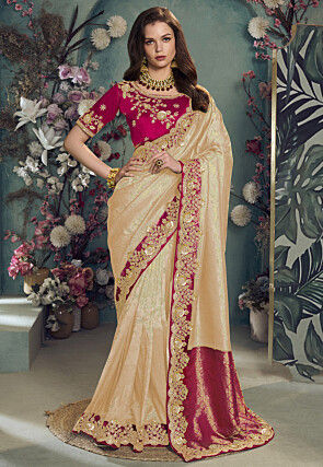 Woven Art Silk Jacquard Saree in Beige