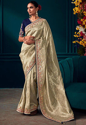 Woven Art Silk Jacquard Saree in Beige