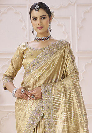 Woven Art Silk Jacquard Saree in Golden