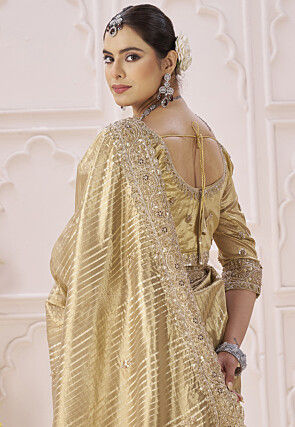 Woven Art Silk Jacquard Saree in Golden