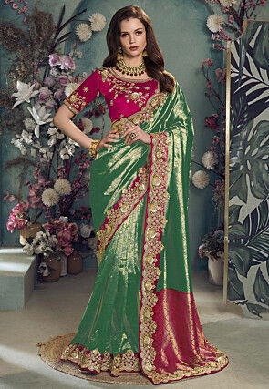 Woven Art Silk Jacquard Saree in Green