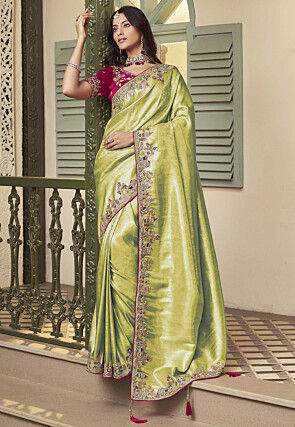 Woven Art Silk Jacquard Saree in Light Green