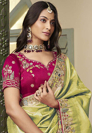 Woven Art Silk Jacquard Saree in Light Green