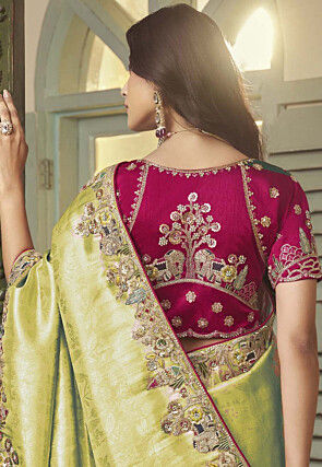 Woven Art Silk Jacquard Saree in Light Green