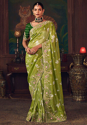 Woven Art Silk Jacquard Saree in Light Green