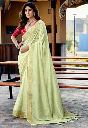 Woven Art Silk Jacquard Saree in Light Green