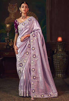 Woven Art Silk Jacquard Saree in Light Purple