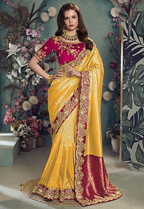 Woven Art Silk Jacquard Saree in Mustard