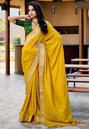 Woven Art Silk Jacquard Saree in Mustard