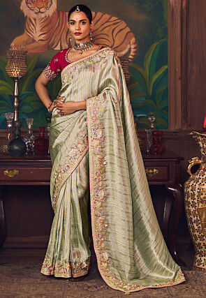 Woven Art Silk Jacquard Saree in Pastel Green
