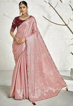 Woven Art Silk Jacquard Saree in Peach