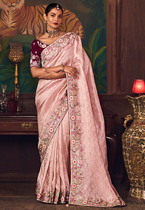 Woven Art Silk Jacquard Saree in Pink