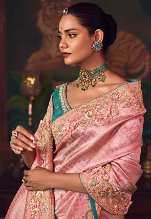 Woven Art Silk Jacquard Saree in Pink