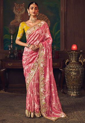 Woven Art Silk Jacquard Saree in Pink