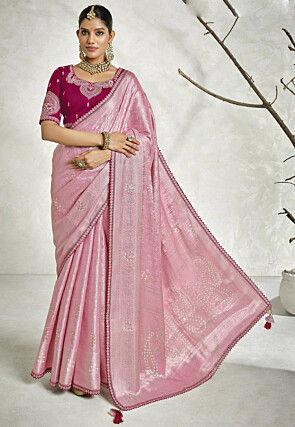 Woven Art Silk Jacquard Saree in Pink