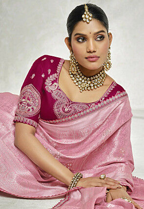 Woven Art Silk Jacquard Saree in Pink