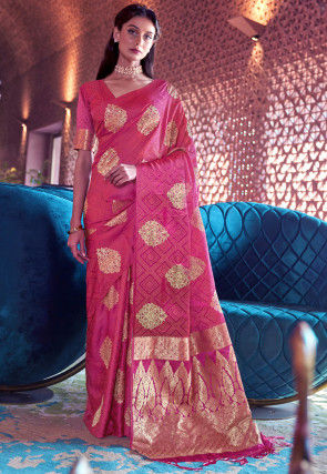 Woven Art Silk Jacquard Saree in Pink