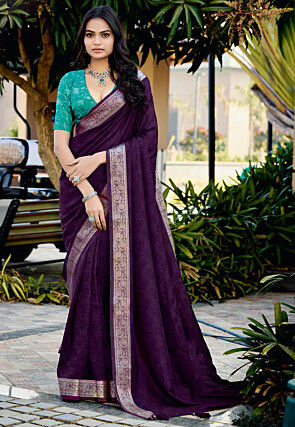 Woven Art Silk Jacquard Saree in Purple