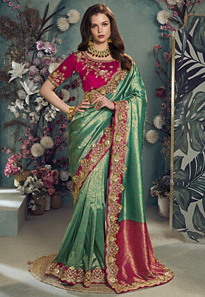 Woven Art Silk Jacquard Saree in Sea Green