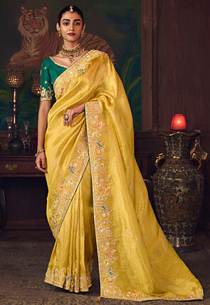 Woven Art Silk Jacquard Saree in Yellow