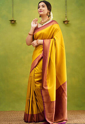 Woven Art Silk Jacquard Saree in Yellow