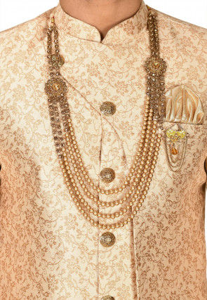 Woven Art Silk Jacquard Sherwani in Beige
