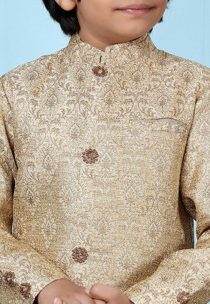Woven Art Silk Jacquard Sherwani in Beige