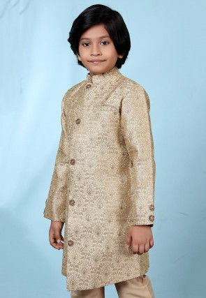 Woven Art Silk Jacquard Sherwani in Beige