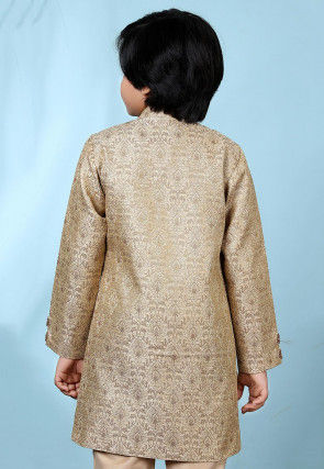 Woven Art Silk Jacquard Sherwani in Beige