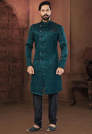 Black Indo-Western Set with Brown Traditional Motifs | Groom dress men,  Sherwani for men wedding, Dress suits for men