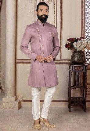 Woven Art Silk Jacquard Sherwani in Dusty Pink