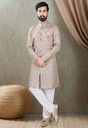 Woven Art Silk Jacquard Sherwani in Dusty Purple
