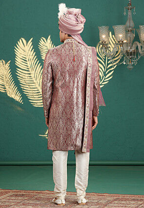 Woven Art Silk Jacquard Sherwani in Dusty Purple