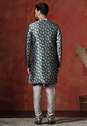 Woven Art Silk Jacquard Sherwani in Grey