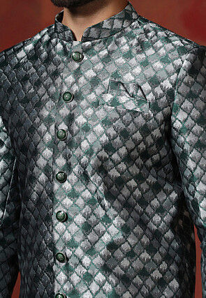 Woven Art Silk Jacquard Sherwani in Grey