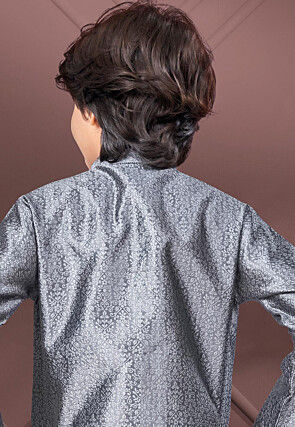 Woven Art Silk Jacquard Sherwani in Grey