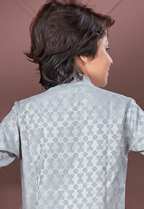 Woven Art Silk Jacquard Sherwani in Grey