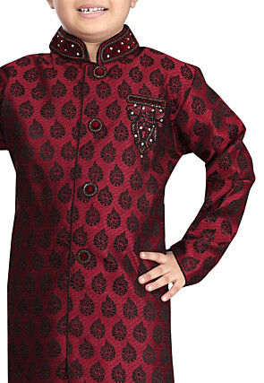 Woven Art Silk Jacquard Sherwani in Maroon