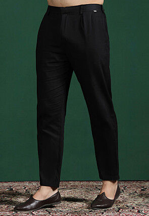 Woven Art Silk Jacquard Sherwani in Navy Blue