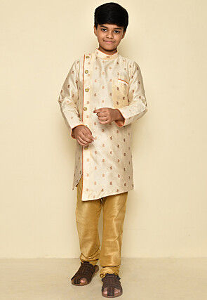 Woven Art Silk Jacquard Sherwani in Off White