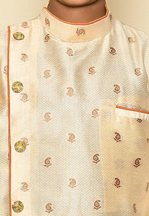 Woven Art Silk Jacquard Sherwani in Off White