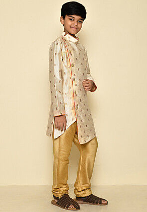 Woven Art Silk Jacquard Sherwani in Off White