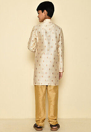 Woven Art Silk Jacquard Sherwani in Off White