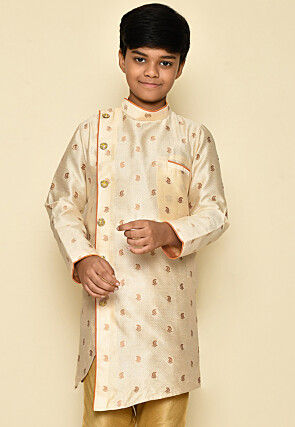 Woven Art Silk Jacquard Sherwani in Off White