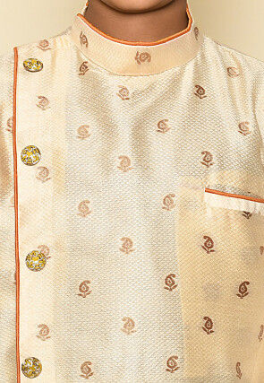 Woven Art Silk Jacquard Sherwani in Off White