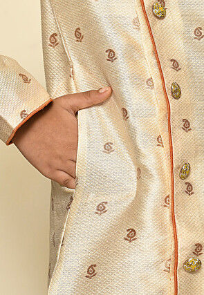 Woven Art Silk Jacquard Sherwani in Off White