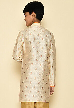 Woven Art Silk Jacquard Sherwani in Off White