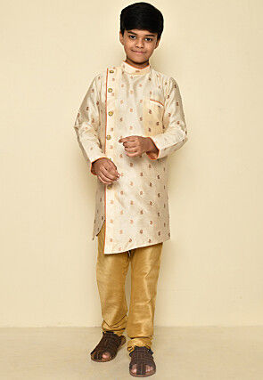 Woven Art Silk Jacquard Sherwani in Off White